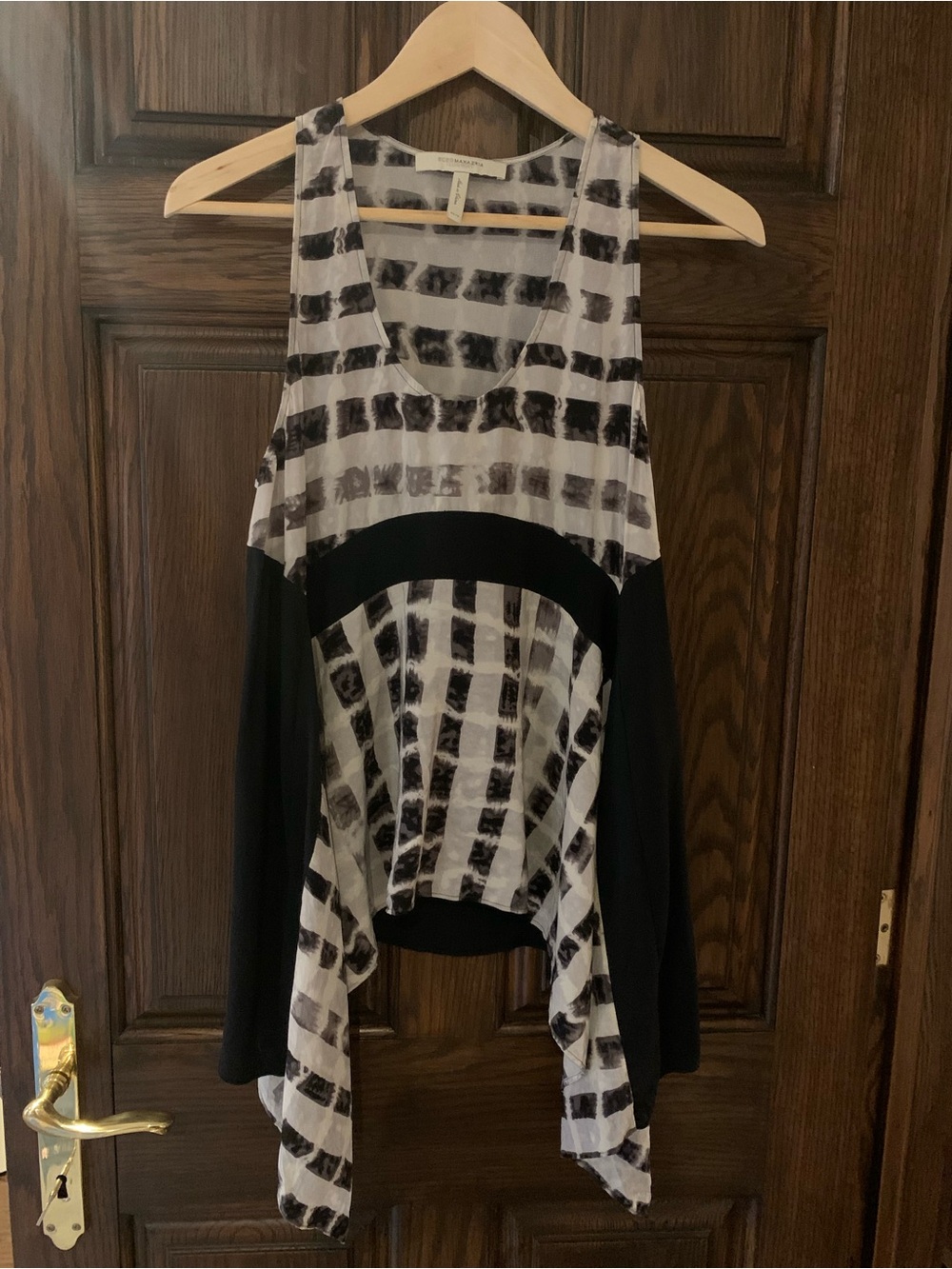 BCBGMaxAzria Black and White Draped Sleeveless Tank